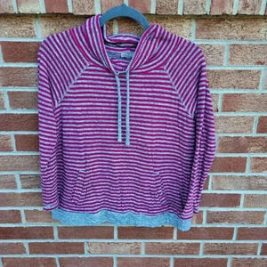 Talbots Sweatshirt Women's M Petite Cowl Neck Striped Pink and Grey